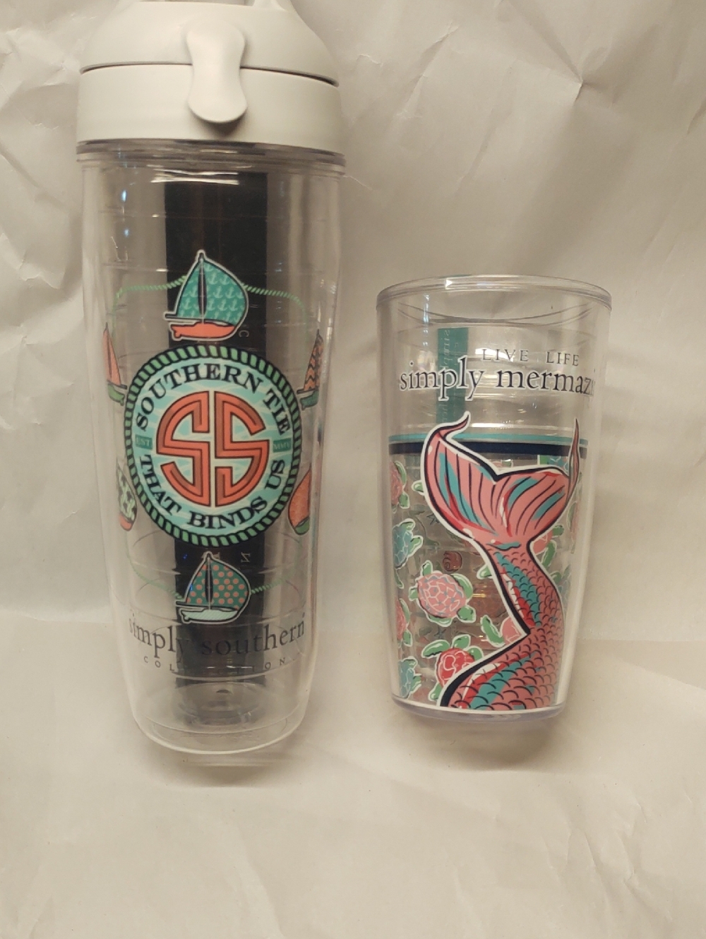 Set Of 2 Simply Southern 24 oz Water Bottle Sail & 16 oz Tumbler Mermaid Tervis